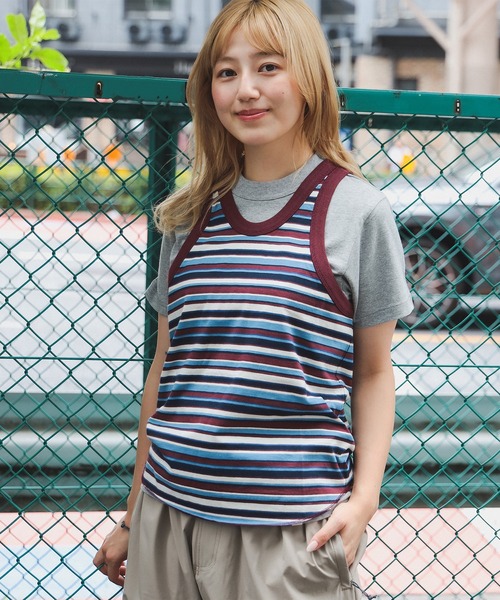 BEAMS BOY（ビームスボーイ）の「マルチボーダー タンクトップ（Tシャツ/カットソー・レディース・ネイビー/イエロー/ミント・1/0）」の5枚目の写真