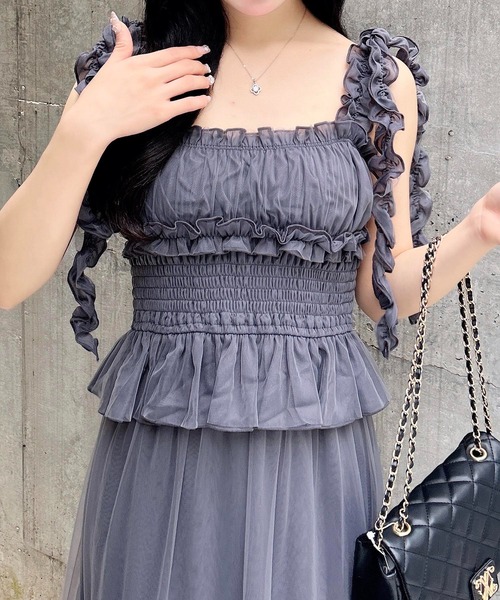 チュールキャミブラウス セール】チュールフリルキャミブラウス（シャツ/ブラウス