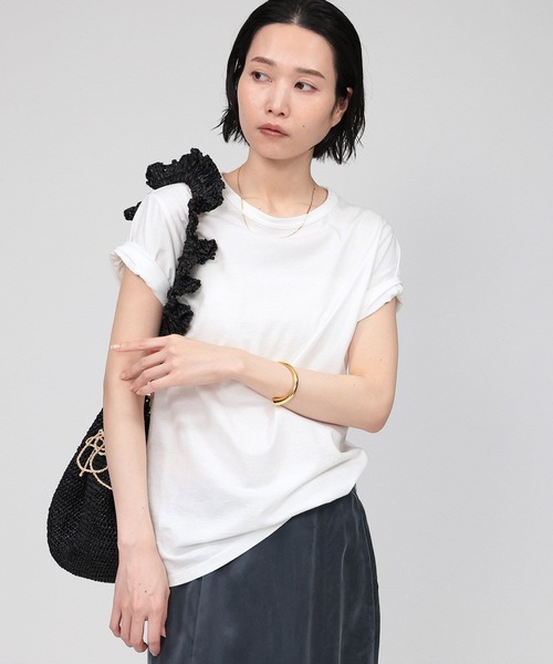 BABYLONE（バビロン）の「コットンリネンテンジクT（Tシャツ/カットソー・レディース・ライトブルー/ホワイト/ブラック/ライトブラウン・フリー）」の2枚目の写真