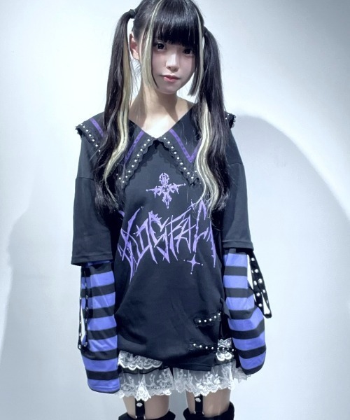 NOVESSEL(ノベセル)の「『AOSPACE』レイヤードボーダーロングスリーブTシャツ(Tシャツ/カットソー・レディース・パープル/ホワイト・FREE)」の8枚目の写真