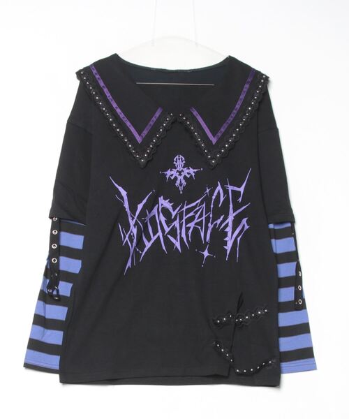 NOVESSEL(ノベセル)の「『AOSPACE』レイヤードボーダーロングスリーブTシャツ(Tシャツ/カットソー・レディース・パープル/ホワイト・FREE)」の9枚目の写真