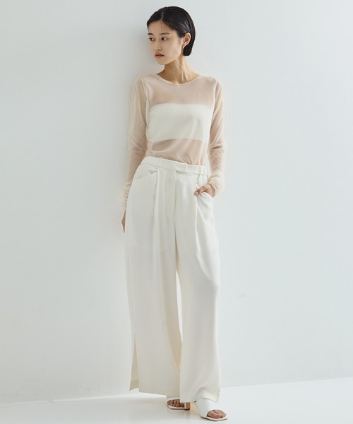 STUDIOUS/ステュディオス】Gathered Sleeve Sheer Top/ギャザー