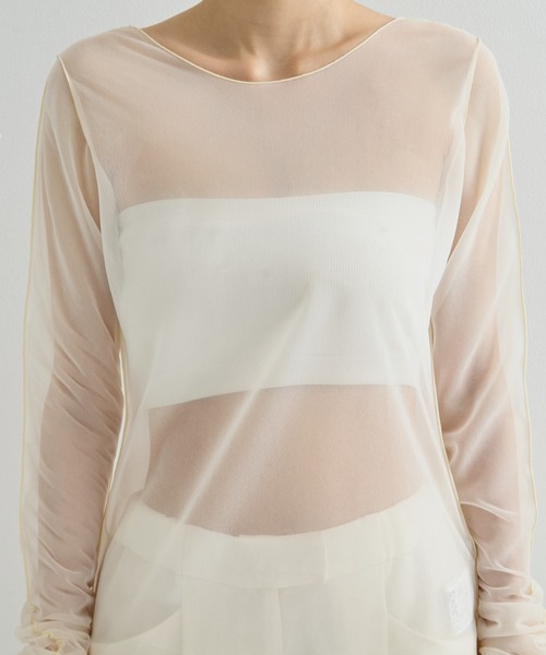 STUDIOUS（ステュディオス）の「【STUDIOUS/ステュディオス】Gathered Sleeve Sheer Top/ギャザースリーブシアートップス（Tシャツ/カットソー・レディース・アイボリー/ライトブルーグレー/ブラック・FREE）」の22枚目の写真