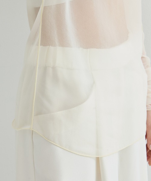 STUDIOUS/ステュディオス】Gathered Sleeve Sheer Top/ギャザー