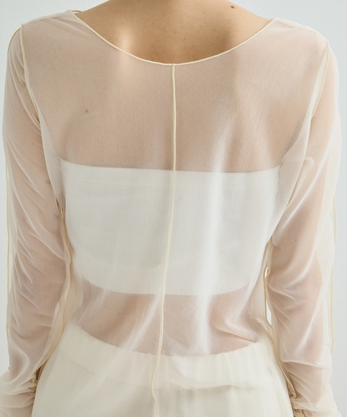 STUDIOUS/ステュディオス】Gathered Sleeve Sheer Top/ギャザー