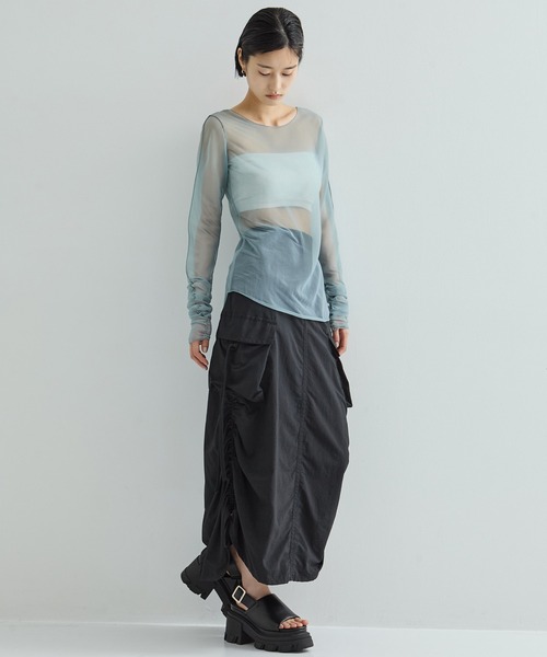 特別オファー STUDIOUS/ステュディオス】Gathered Top/ギャザー Sheer Sleeve トップス