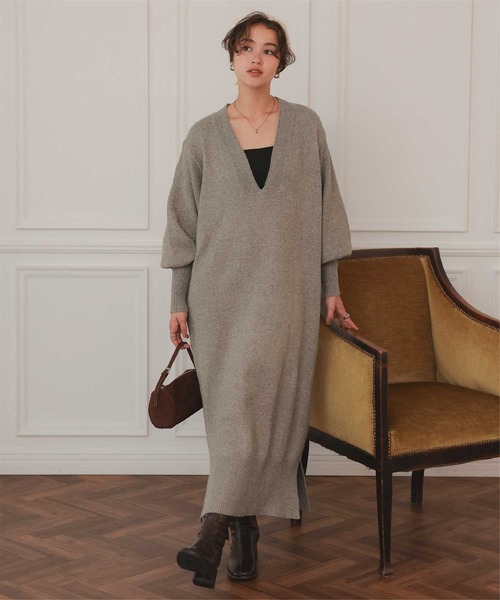 １点物テディベ セール】ウェーブネックニットワンピース（ワンピース）｜titivate