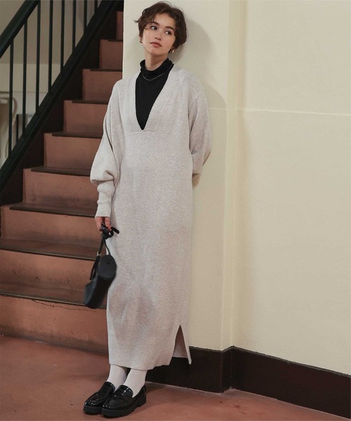 セール】ウェーブネックニットワンピース（ワンピース）｜titivate