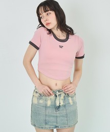ANAP（アナップ）の「配色 リボン 刺繍 コンパクト リンガー Tシャツ（Tシャツ/カットソー）」