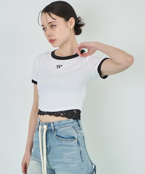 ANAP(アナップ)の「配色 リボン 刺繍 コンパクト リンガー Tシャツ(Tシャツ/カットソー・レディース・ホワイト/ピンク/ブラック・FREE)」の17枚目の写真