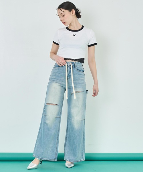 ANAP(アナップ)の「配色 リボン 刺繍 コンパクト リンガー Tシャツ(Tシャツ/カットソー・レディース・ホワイト/ピンク/ブラック・FREE)」の18枚目の写真