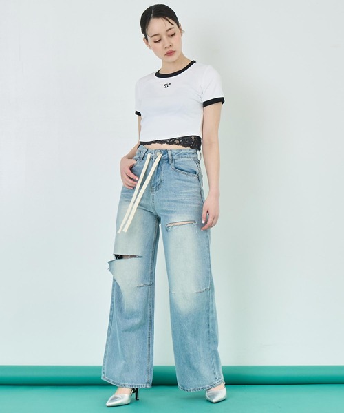 ANAP(アナップ)の「配色 リボン 刺繍 コンパクト リンガー Tシャツ(Tシャツ/カットソー・レディース・ホワイト/ピンク/ブラック・FREE)」の19枚目の写真
