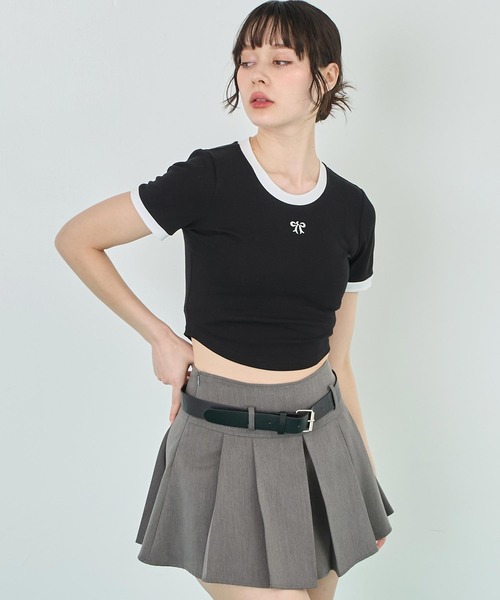ANAP(アナップ)の「配色 リボン 刺繍 コンパクト リンガー Tシャツ(Tシャツ/カットソー・レディース・ホワイト/ピンク/ブラック・FREE)」の20枚目の写真