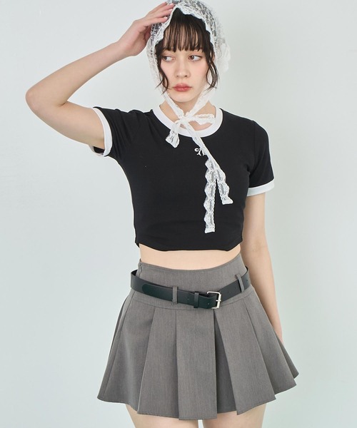 ANAP(アナップ)の「配色 リボン 刺繍 コンパクト リンガー Tシャツ(Tシャツ/カットソー・レディース・ホワイト/ピンク/ブラック・FREE)」の21枚目の写真