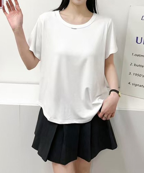 BANICO（バニコ）の「シンプルラウンドネックTシャツ (SS)（Tシャツ/カットソー・レディース・ブルー/ブラック/ダークグレー/ベージュ/ピンク/ホワイト/ダークベージュ・FREE）」の2枚目の写真