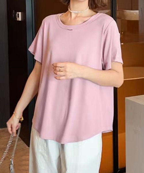 BANICO（バニコ）の「シンプルラウンドネックTシャツ (SS)（Tシャツ/カットソー・レディース・ブルー/ブラック/ダークグレー/ベージュ/ピンク/ホワイト/ダークベージュ・FREE）」の7枚目の写真