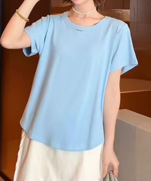 BANICO（バニコ）の「シンプルラウンドネックTシャツ (SS)（Tシャツ/カットソー・レディース・ブルー/ブラック/ダークグレー/ベージュ/ピンク/ホワイト/ダークベージュ・FREE）」の6枚目の写真