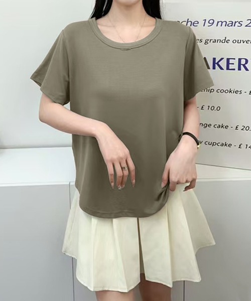 BANICO（バニコ）の「シンプルラウンドネックTシャツ (SS)（Tシャツ/カットソー・レディース・ブルー/ブラック/ダークグレー/ベージュ/ピンク/ホワイト/ダークベージュ・FREE）」の5枚目の写真