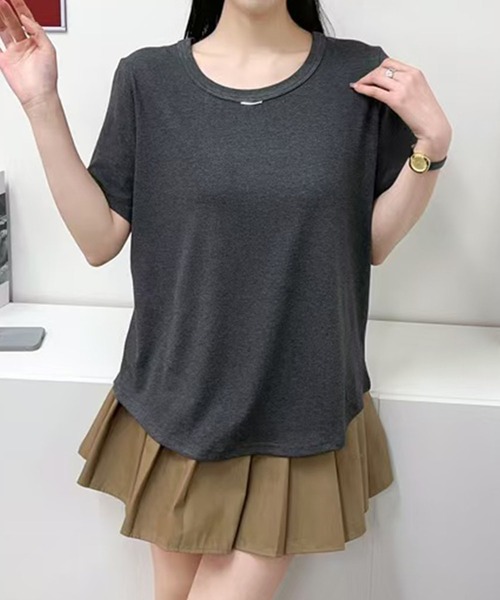 BANICO（バニコ）の「シンプルラウンドネックTシャツ (SS)（Tシャツ/カットソー・レディース・ブルー/ブラック/ダークグレー/ベージュ/ピンク/ホワイト/ダークベージュ・FREE）」の4枚目の写真