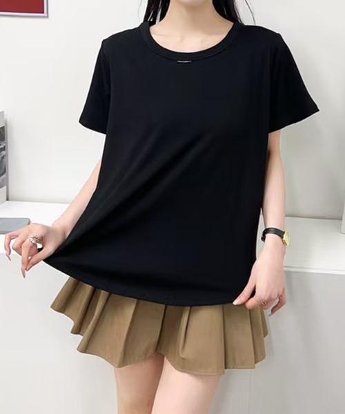 BANICO(バニコ)の「シンプルラウンドネックTシャツ (SS)(Tシャツ/カットソー・レディース・ブルー/ブラック/ダークグレー/ベージュ/ピンク/ホワイト/ダークベージュ・FREE)」の3枚目の写真