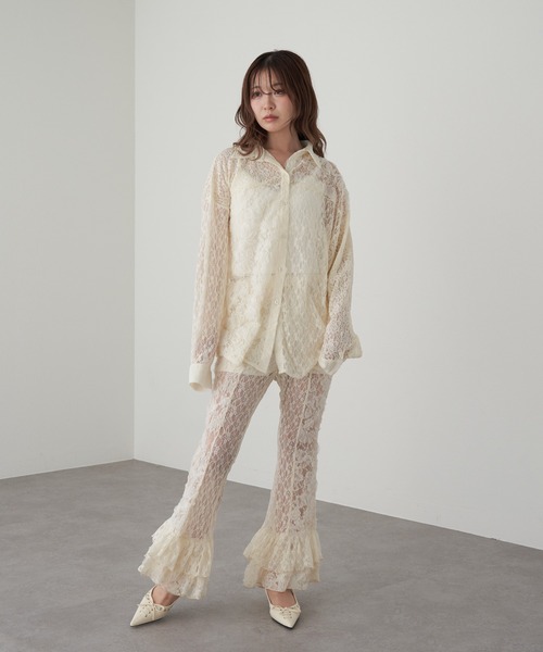 RAY CASSIN（レイカズン）の「【セットアップ対応】レースフレアパンツ（その他パンツ・レディース・ベージュ/アイボリー/ブラック・FREE）」の5枚目の写真