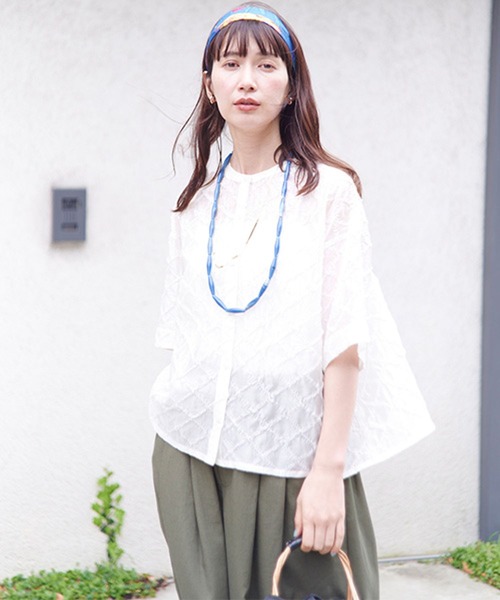 studio CLIP(スタディオクリップ)の「シアーチェックハーフスリーブシャツ(シャツ/ブラウス・レディース・セージグリーン/ブラック/アイボリー・FREE)」の2枚目の写真