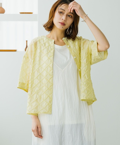 studio CLIP(スタディオクリップ)の「シアーチェックハーフスリーブシャツ(シャツ/ブラウス・レディース・セージグリーン/ブラック/アイボリー・FREE)」の3枚目の写真