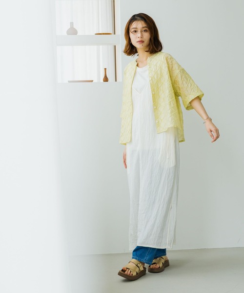 studio CLIP(スタディオクリップ)の「シアーチェックハーフスリーブシャツ(シャツ/ブラウス・レディース・セージグリーン/ブラック/アイボリー・FREE)」の4枚目の写真