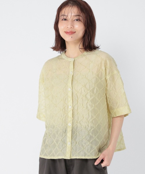 studio CLIP(スタディオクリップ)の「シアーチェックハーフスリーブシャツ(シャツ/ブラウス・レディース・セージグリーン/ブラック/アイボリー・FREE)」の7枚目の写真