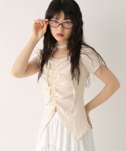 Heather(ヘザー)の「タイ付きフロントスリットカットTEE 573223(Tシャツ/カットソー・レディース・ブラック/グレー/アイボリー・FREE)」の2枚目の写真