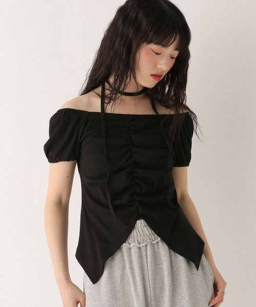 Heather(ヘザー)の「タイ付きフロントスリットカットTEE 573223(Tシャツ/カットソー・レディース・ブラック/グレー/アイボリー・FREE)」の3枚目の写真
