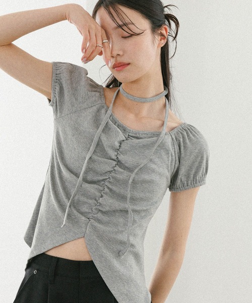 Heather(ヘザー)の「タイ付きフロントスリットカットTEE 573223(Tシャツ/カットソー・レディース・ブラック/グレー/アイボリー・FREE)」の6枚目の写真