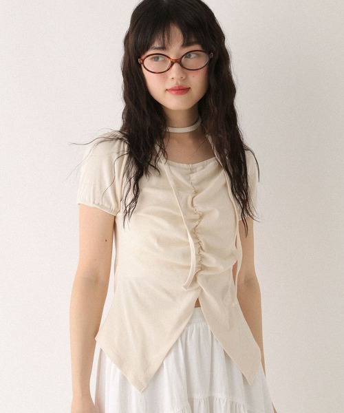 Heather(ヘザー)の「タイ付きフロントスリットカットTEE 573223(Tシャツ/カットソー・レディース・ブラック/グレー/アイボリー・FREE)」の12枚目の写真