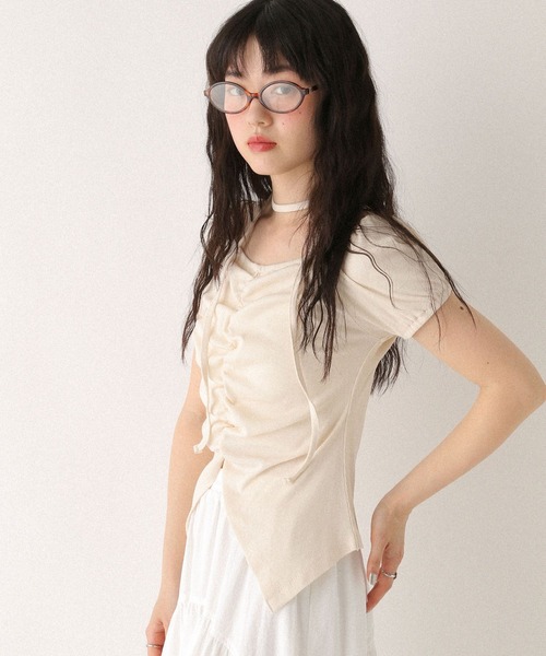 Heather(ヘザー)の「タイ付きフロントスリットカットTEE 573223(Tシャツ/カットソー・レディース・ブラック/グレー/アイボリー・FREE)」の13枚目の写真