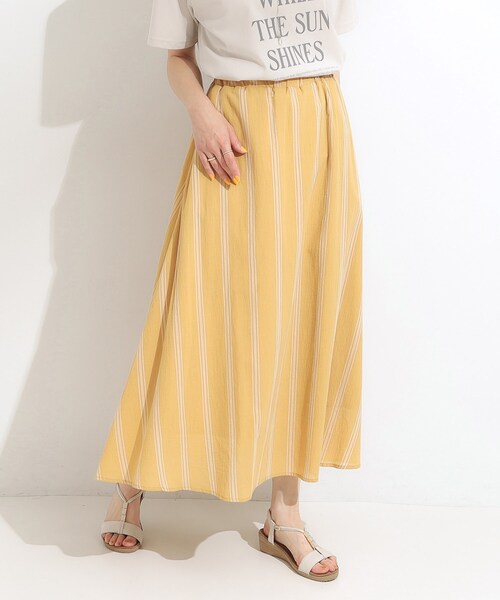 SHOO・LA・RUE（シューラルー）の「ふんわり軽やか ストライプギャザースカート（スカート・レディース・ブルー系2/イエロー系3/チャコール/ホワイト系4・00）」の4枚目の写真