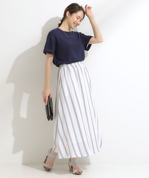 SHOO・LA・RUE（シューラルー）の「ふんわり軽やか ストライプギャザースカート（スカート・レディース・ブルー系2/イエロー系3/チャコール/ホワイト系4・00）」の20枚目の写真