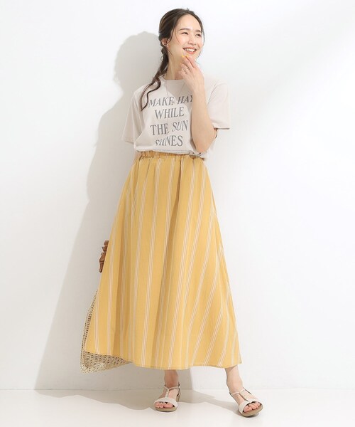 SHOO・LA・RUE（シューラルー）の「ふんわり軽やか ストライプギャザースカート（スカート・レディース・ブルー系2/イエロー系3/チャコール/ホワイト系4・00）」の16枚目の写真