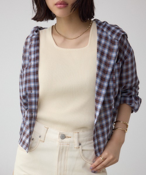 AZUL by moussy(アズールバイマウジー)の「シアーチェックフードシャツ(シャツ/ブラウス・レディース・ピンク系その他/ブラウン系その他/ブラック系その他・MEDIUM/SMALL)」の3枚目の写真