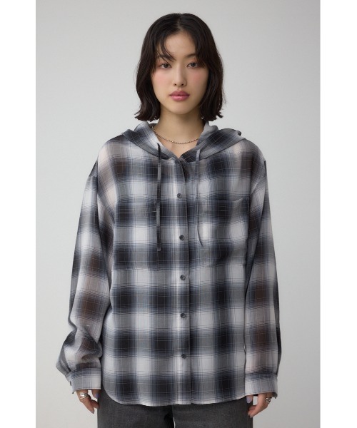 AZUL by moussy(アズールバイマウジー)の「シアーチェックフードシャツ(シャツ/ブラウス・レディース・ピンク系その他/ブラウン系その他/ブラック系その他・MEDIUM/SMALL)」の7枚目の写真