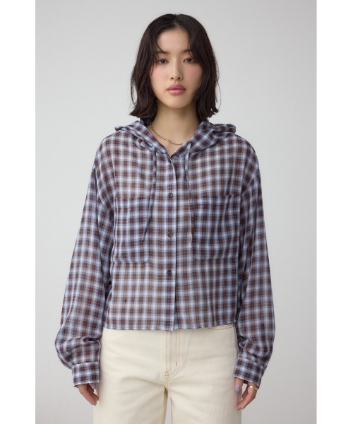 AZUL by moussy(アズールバイマウジー)の「シアーチェックフードシャツ(シャツ/ブラウス・レディース・ピンク系その他/ブラウン系その他/ブラック系その他・MEDIUM/SMALL)」の13枚目の写真