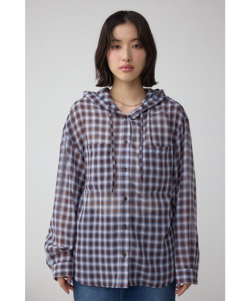 AZUL by moussy(アズールバイマウジー)の「シアーチェックフードシャツ(シャツ/ブラウス・レディース・ピンク系その他/ブラウン系その他/ブラック系その他・MEDIUM/SMALL)」の22枚目の写真