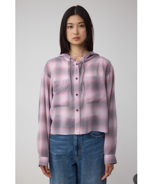 新品タグ付 JUSGLITTY シアーチェックブラウス ピンク M 新品タグ付 JUSGLITTY シアーチェックブラウス ピンク M