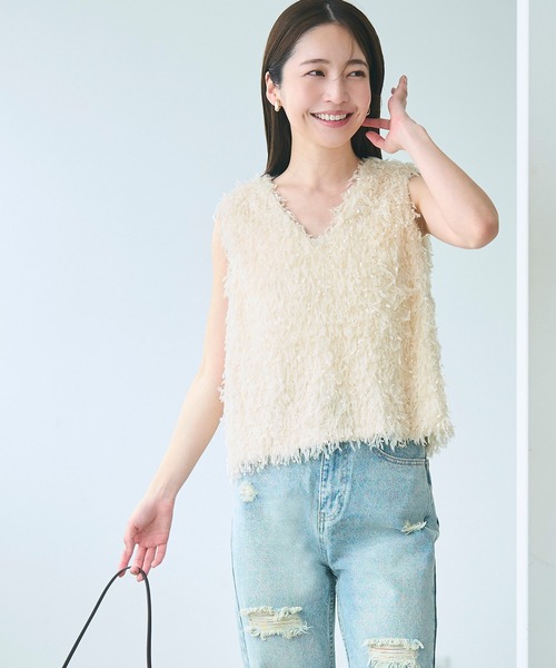 coca(coca)(コカ)の「シャギーベスト(ベスト・レディース・アイボリー/チャコール・L/M)」の9枚目の写真