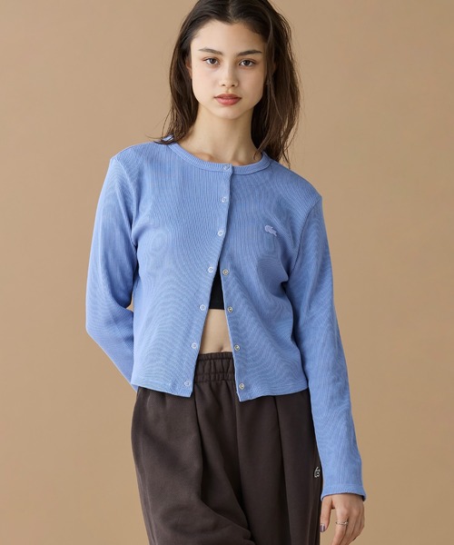 LACOSTE（ラコステ）の「リブジャージカーディガン（カーディガン/ボレロ・レディース・パープル/オリーブ/ブラック・34/38/36/40）」の3枚目の写真