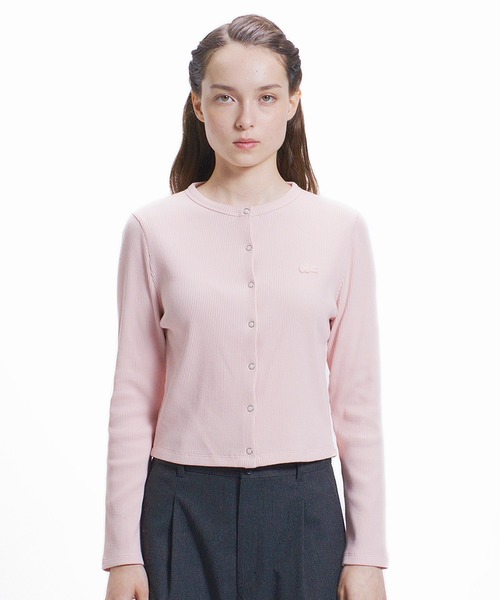 LACOSTE（ラコステ）の「ショート丈 リブジャージカーディガン（カーディガン/ボレロ・レディース・パープル/オリーブ/ブラック/ライトグレー/ライトピンク/ネイビー・34/38/36/40）」の6枚目の写真