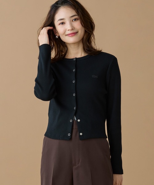 LACOSTE（ラコステ）の「リブジャージカーディガン（カーディガン/ボレロ・レディース・パープル/オリーブ/ブラック・34/38/36/40）」の2枚目の写真