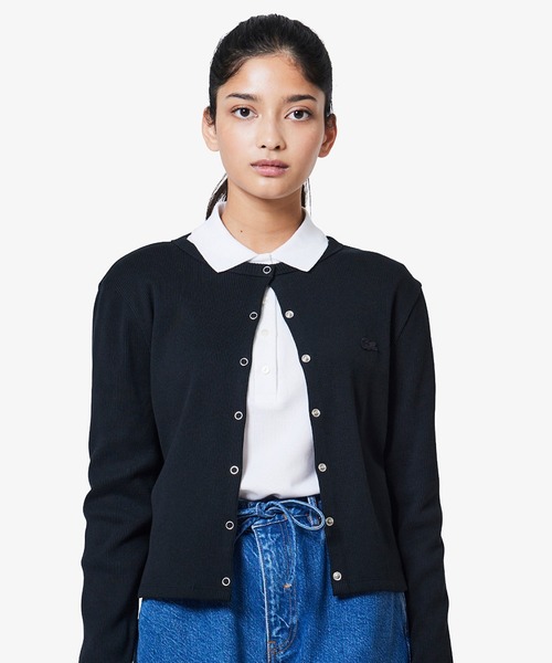 LACOSTE（ラコステ）の「リブジャージカーディガン（カーディガン/ボレロ・レディース・パープル/オリーブ/ブラック・34/38/36/40）」の12枚目の写真