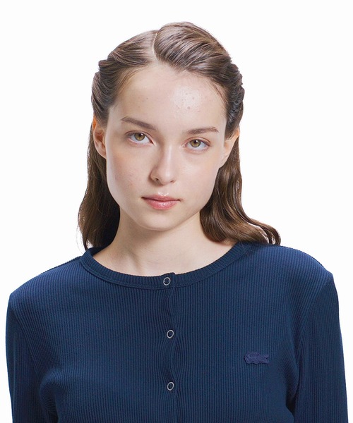 LACOSTE（ラコステ）の「ショート丈 リブジャージカーディガン（カーディガン/ボレロ・レディース・パープル/オリーブ/ブラック/ライトグレー/ライトピンク/ネイビー・34/38/36/40）」の17枚目の写真