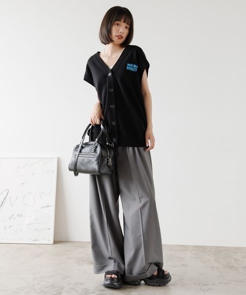 PBLIM（ページボーイリム）の「《UNISEX》ロールアップワイドスラックス（スラックス・レディース・グレー/ブラック・MEDIUM/LARGE）」の3枚目の写真
