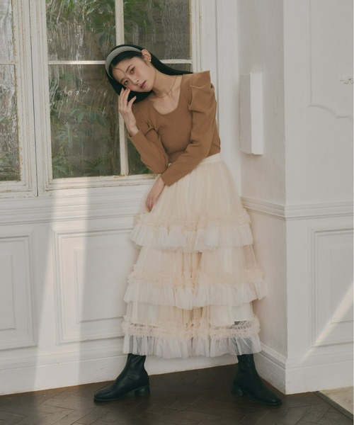 Olu.（オルドット）の「ボリュームティアードスカート（スカート・レディース・アイボリー/ブラック/ブラウン・FREE）」の4枚目の写真